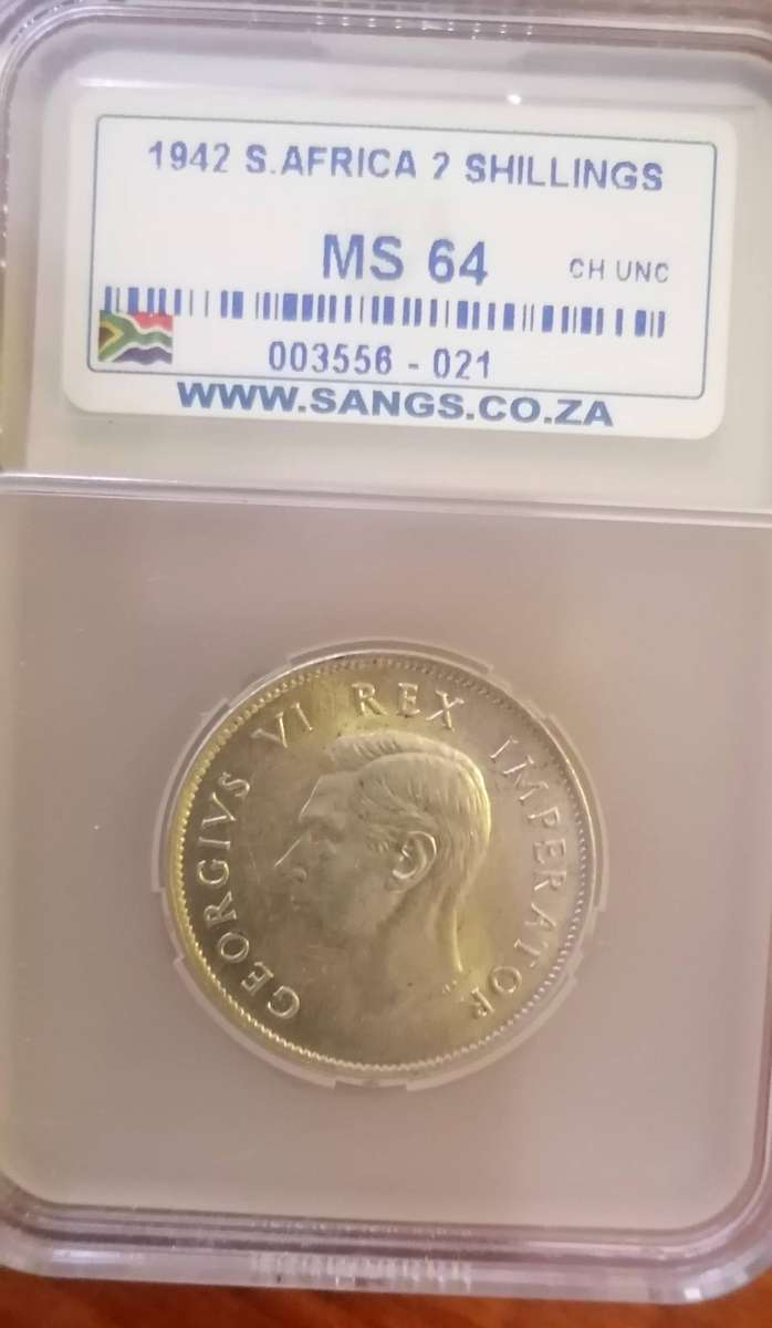 1942 UNION 2 SHILLING MS 64