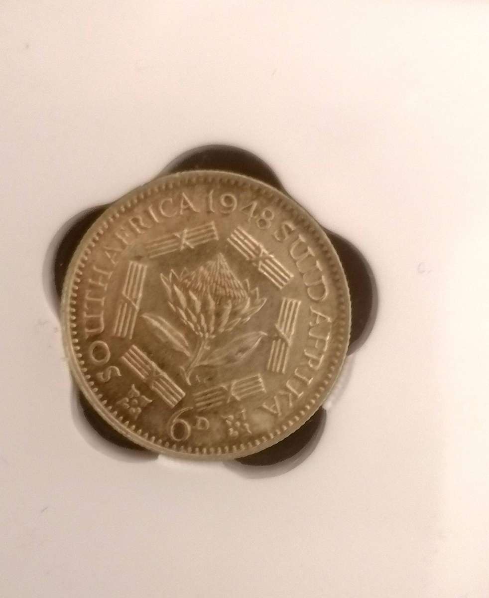 1948 UNION SIXPENCE MS 64