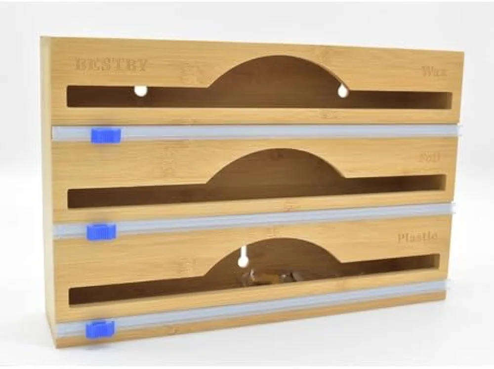 BAMBOO 3 IN ONE FOOD WRAP DISPENSER WITH CUTTERS
