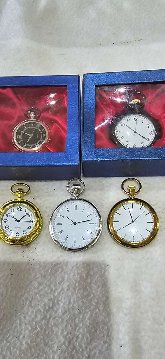 SET OF FIVE QUARTZ POCKETWATCHES-SEE DESCRIPTION(UNUSED)