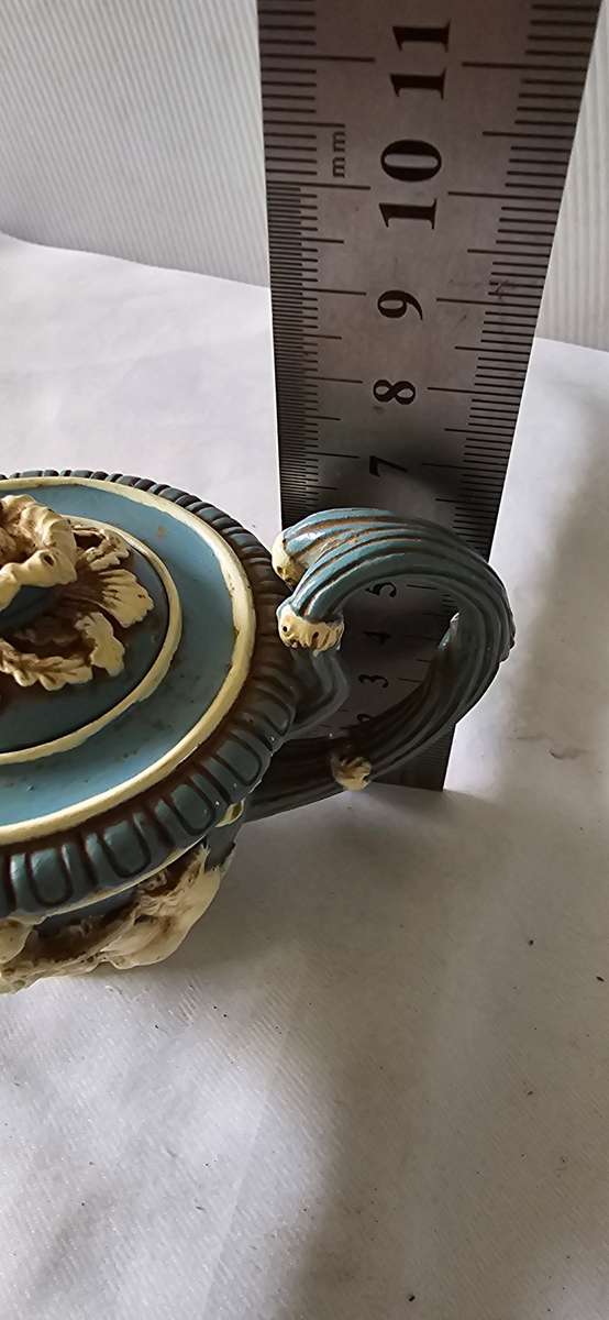 OLD RESIN MINI TEAPOT(HORSE AND CHARIOT EMBOSSED-SEE MARKINGS