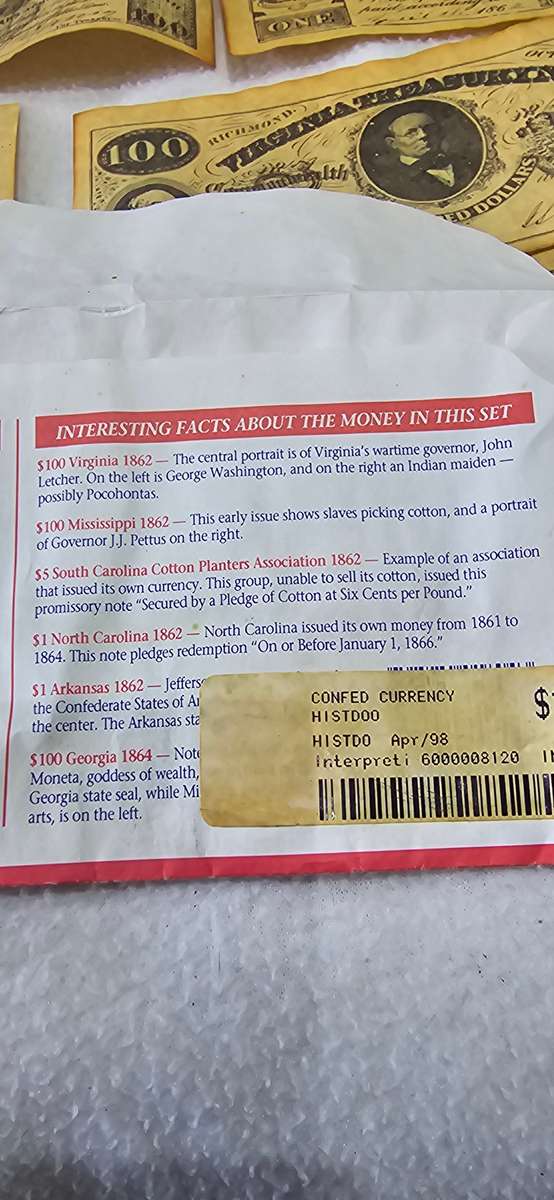 6 X OLD NOTES- UNIQUE REPLICAS OF THE ORIGINAL CURRENCY(1800's)