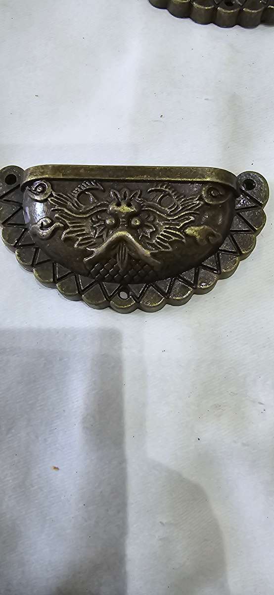 SET OF SIX DRAGON HEAD EMBOSSED NAUTICAL METAL DRAWER  PULLS