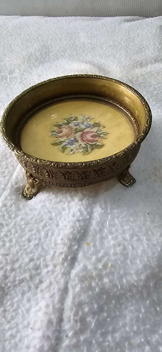 PETIT POINT VINTAGE TRINKET ITEM FOR DRESSING TABLE