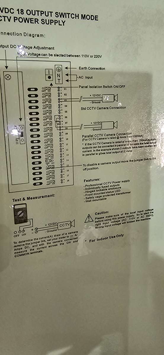 12 VDC,18 OUTPUT SWITCH MODE CCTV POWER SUPPLY