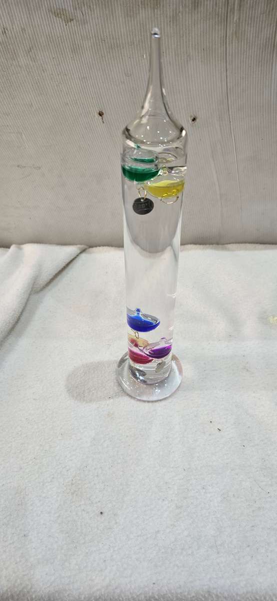 THERMOMETER 11" ART  GLASS TUBE GALILEO MULTICOLOURED FLOATING SPHERES SIGNED
