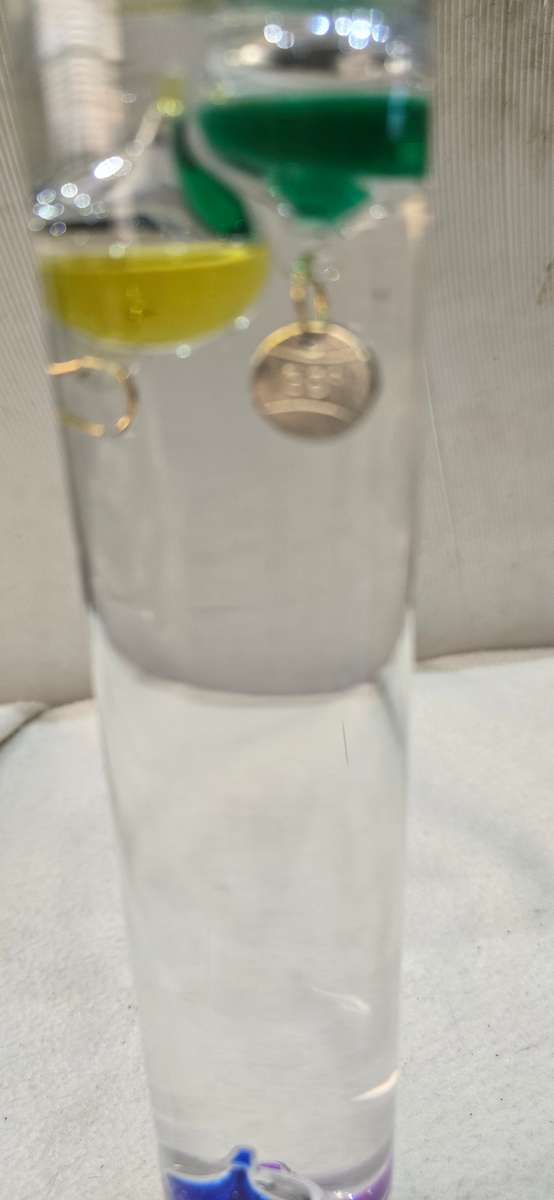 THERMOMETER 11" ART  GLASS TUBE GALILEO MULTICOLOURED FLOATING SPHERES SIGNED