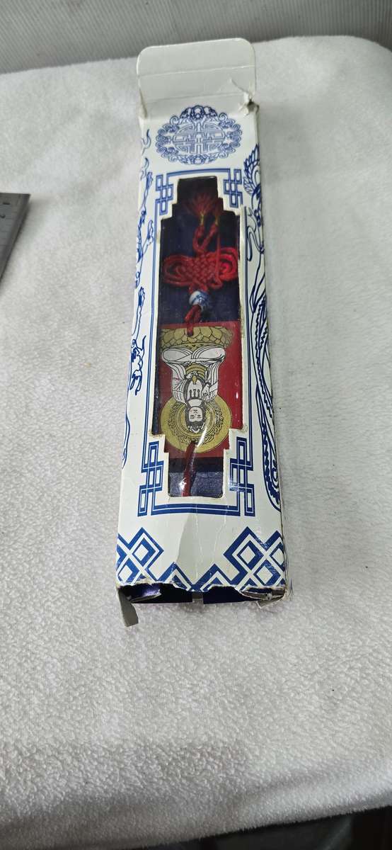 DECORATIVE CAR HANGING WOODEN BUDDAH WITH PORCELAIN BLUE BEADS AND TASSLES