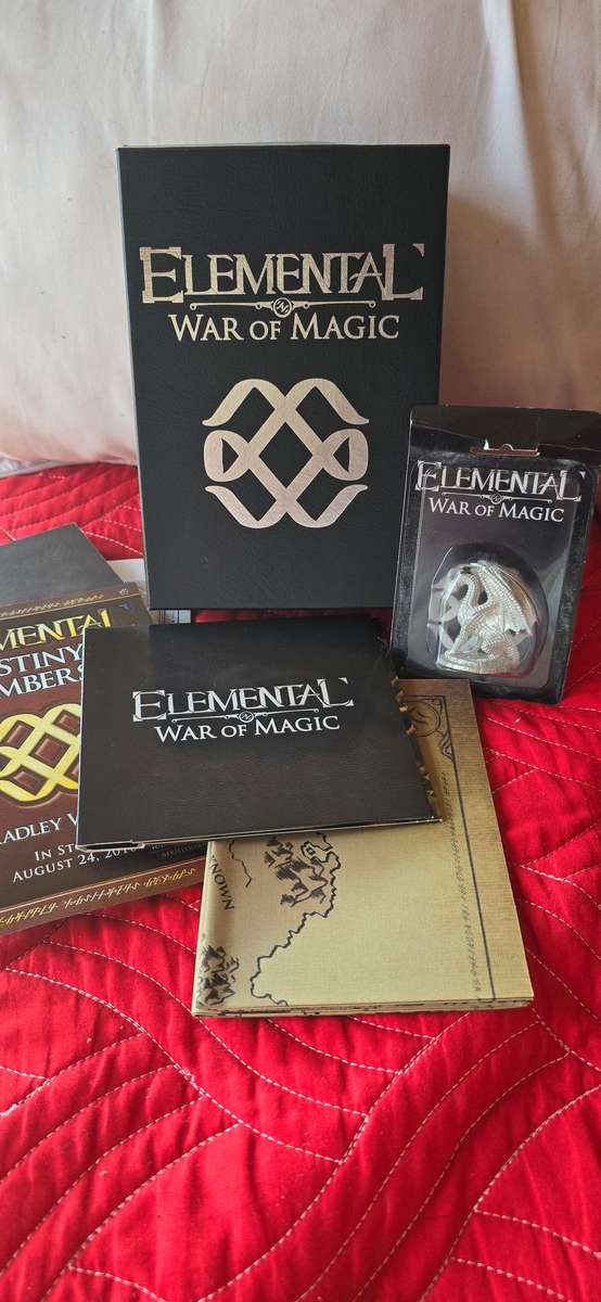 ELEMENTAL WAR OF MAGIC PC GAME WITH FIGURINE ,BOOKLET AND CANVAS MA WITH POSTERP