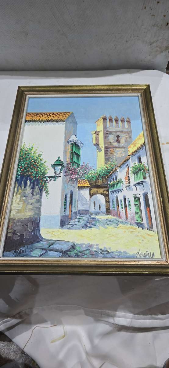 OIL ON BOARD ITALIAN STREET SCENE FRAMED PAINTING (SIGNED)38 X28CN