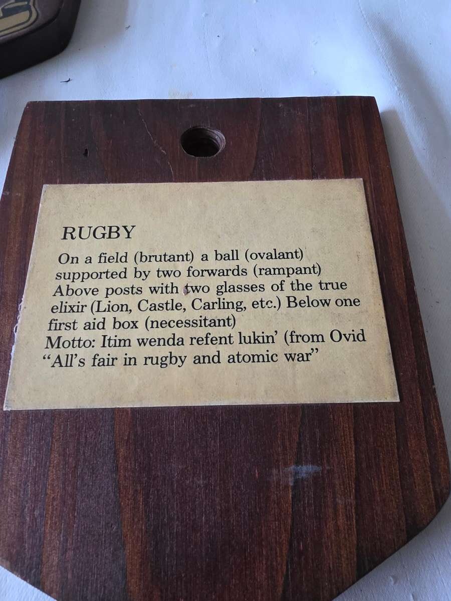 Set of 5 very old signs on solid wood plaque (17 x 13cm)