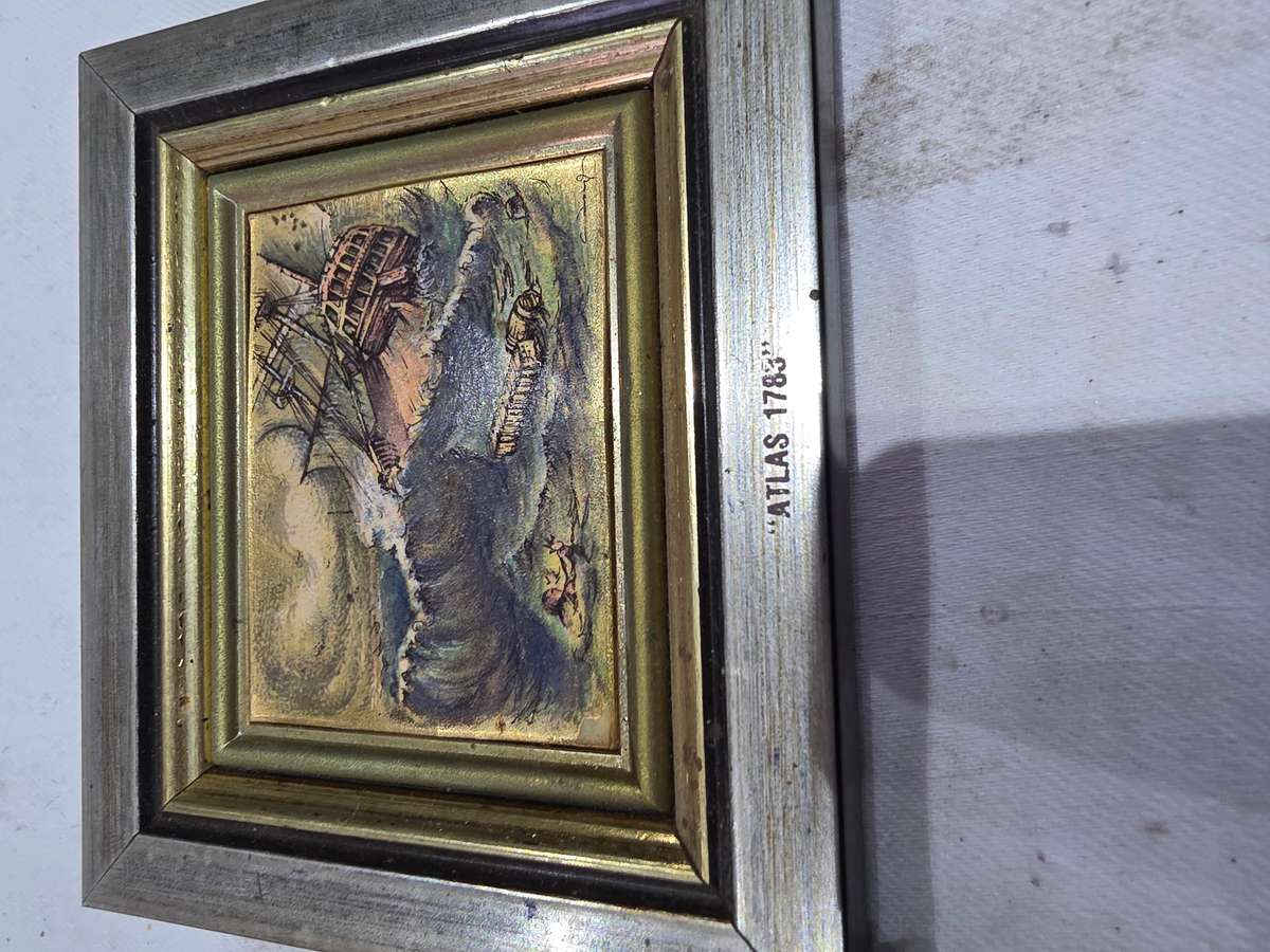 10 x Navigation Ships Miniature Frames (Art Silk Screen Handcrafted on 18K Gold Background) Inscrbed