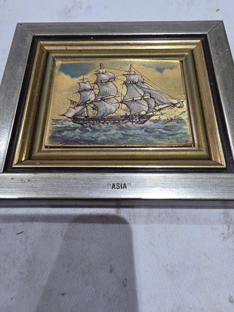 10 x Navigation Ships Miniature Frames (Art Silk Screen Handcrafted on 18K Gold Background) Inscrbed