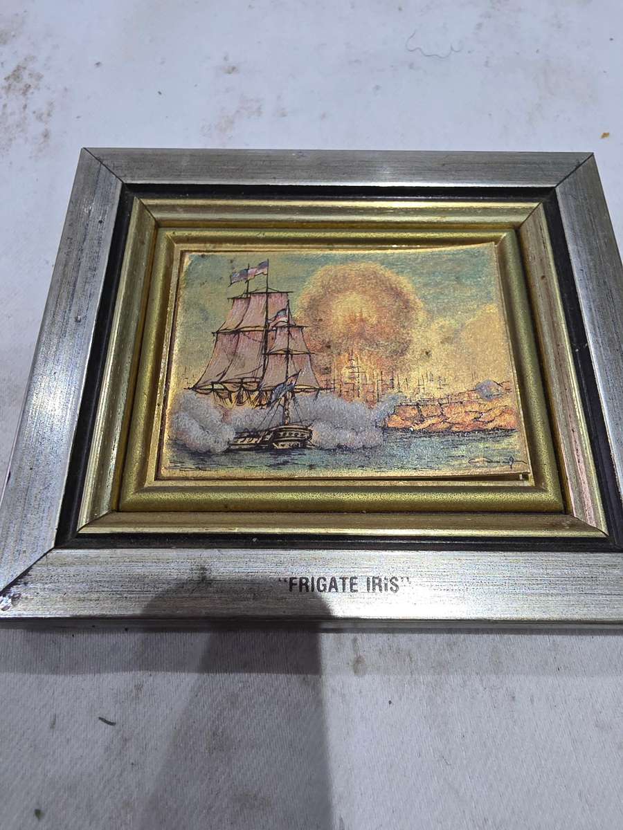 10 x Navigation Ships Miniature Frames (Art Silk Screen Handcrafted on 18K Gold Background) Inscrbed