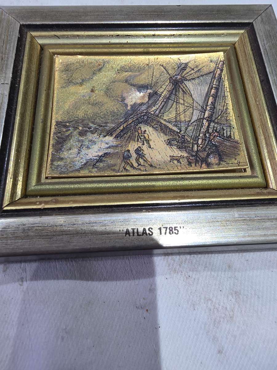 10 x Navigation Ships Miniature Frames (Art Silk Screen Handcrafted on 18K Gold Background) Inscrbed