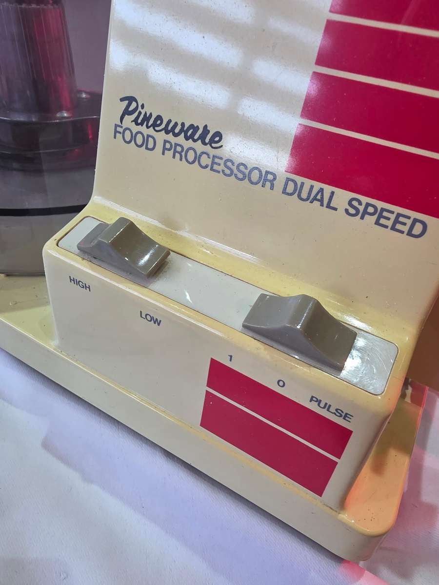VINTAGE PINEWARE FOOD PROCESSOR WITH ALL ATTACHMENTS