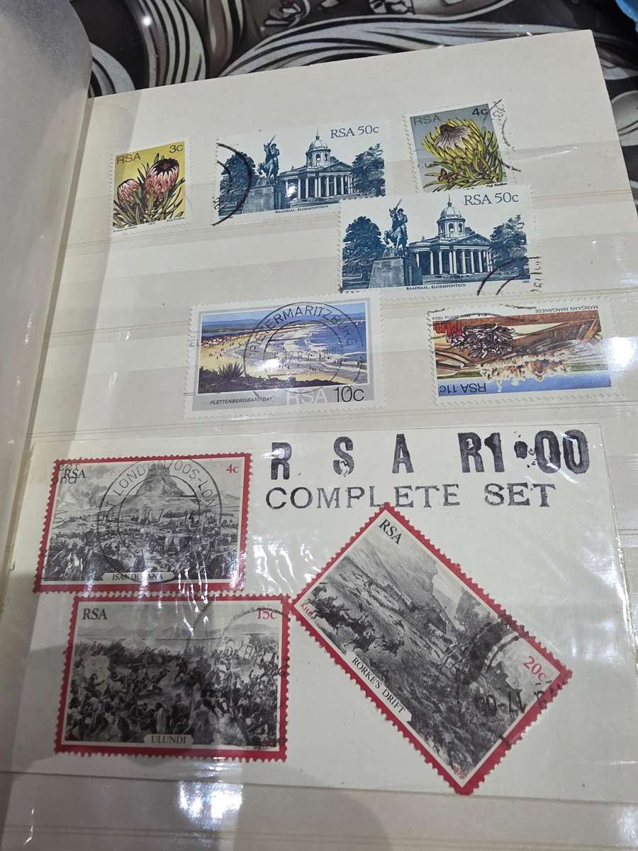 COMPLETE MINT SET OF 9 SA STAMPS PLUS EXTRAS WITH ALBUM