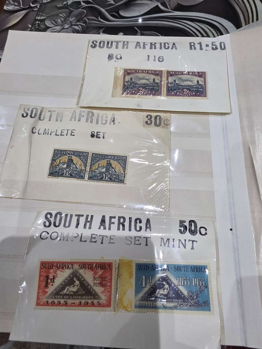 COMPLETE MINT SET OF 9 SA STAMPS PLUS EXTRAS WITH ALBUM
