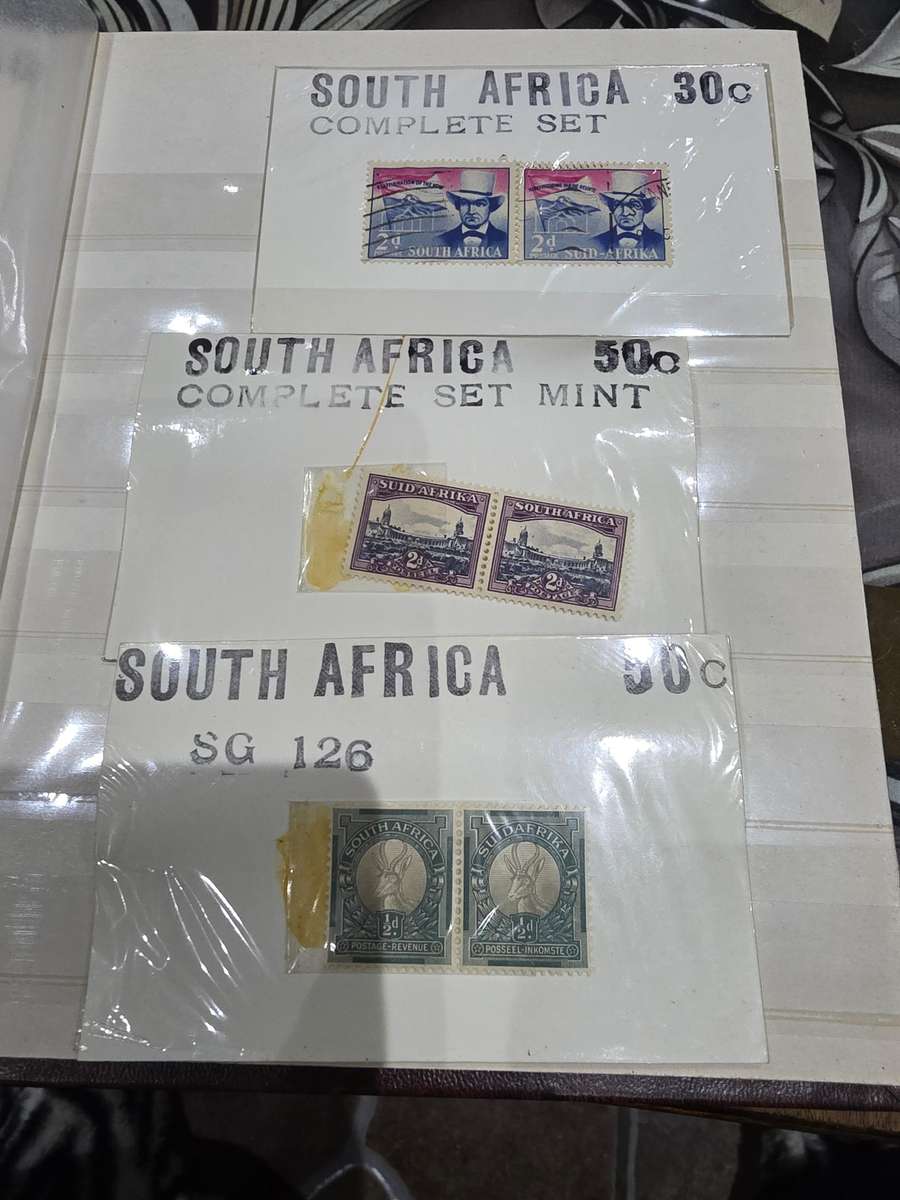 COMPLETE MINT SET OF 9 SA STAMPS PLUS EXTRAS WITH ALBUM