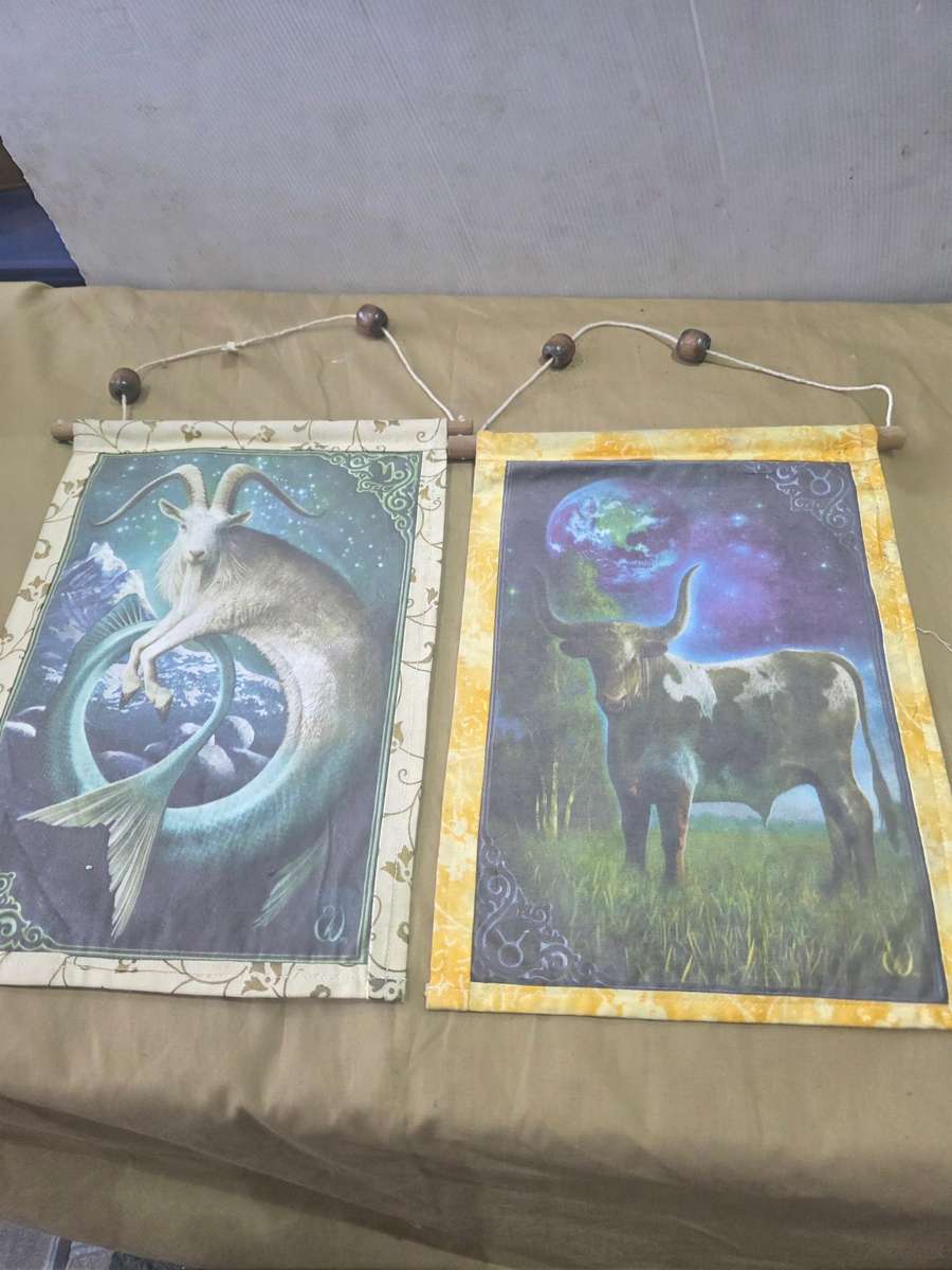 6 x ANCIENT ASTROLOGIC WALL HANGING SIGN ON FABRIC