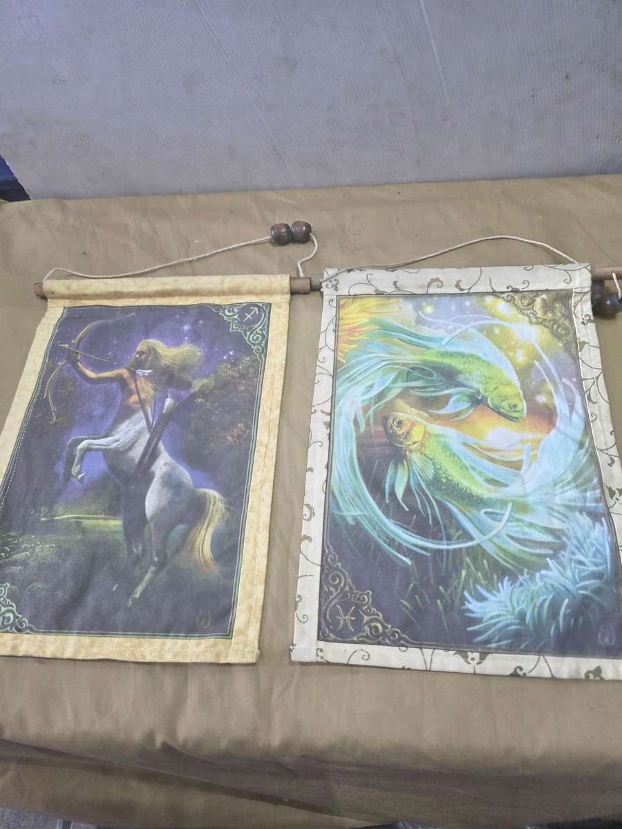 6 x ANCIENT ASTROLOGIC WALL HANGING SIGN ON FABRIC