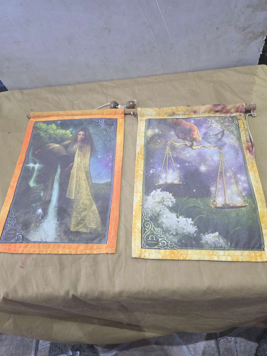 6 x ANCIENT ASTROLOGIC WALL HANGING SIGN ON FABRIC