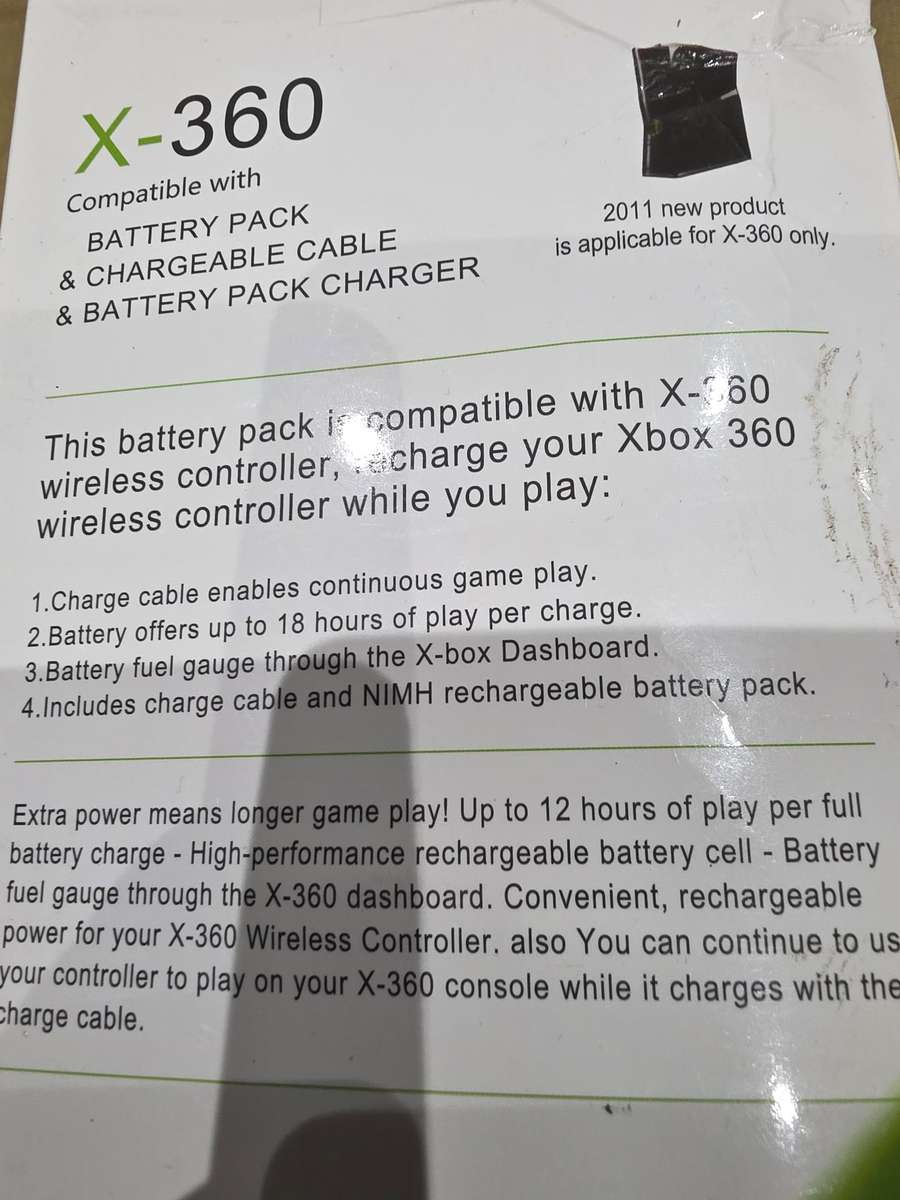 X 360 BATTERY PACK FOR X BOX