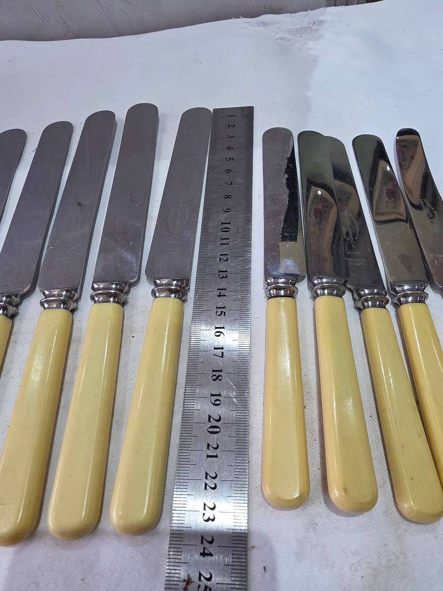 12 PIECE VINTAGE BONE HANDLE KNIVES (APPOINTED TO THE LATE KING GEORGE V)SEE MARKINGS