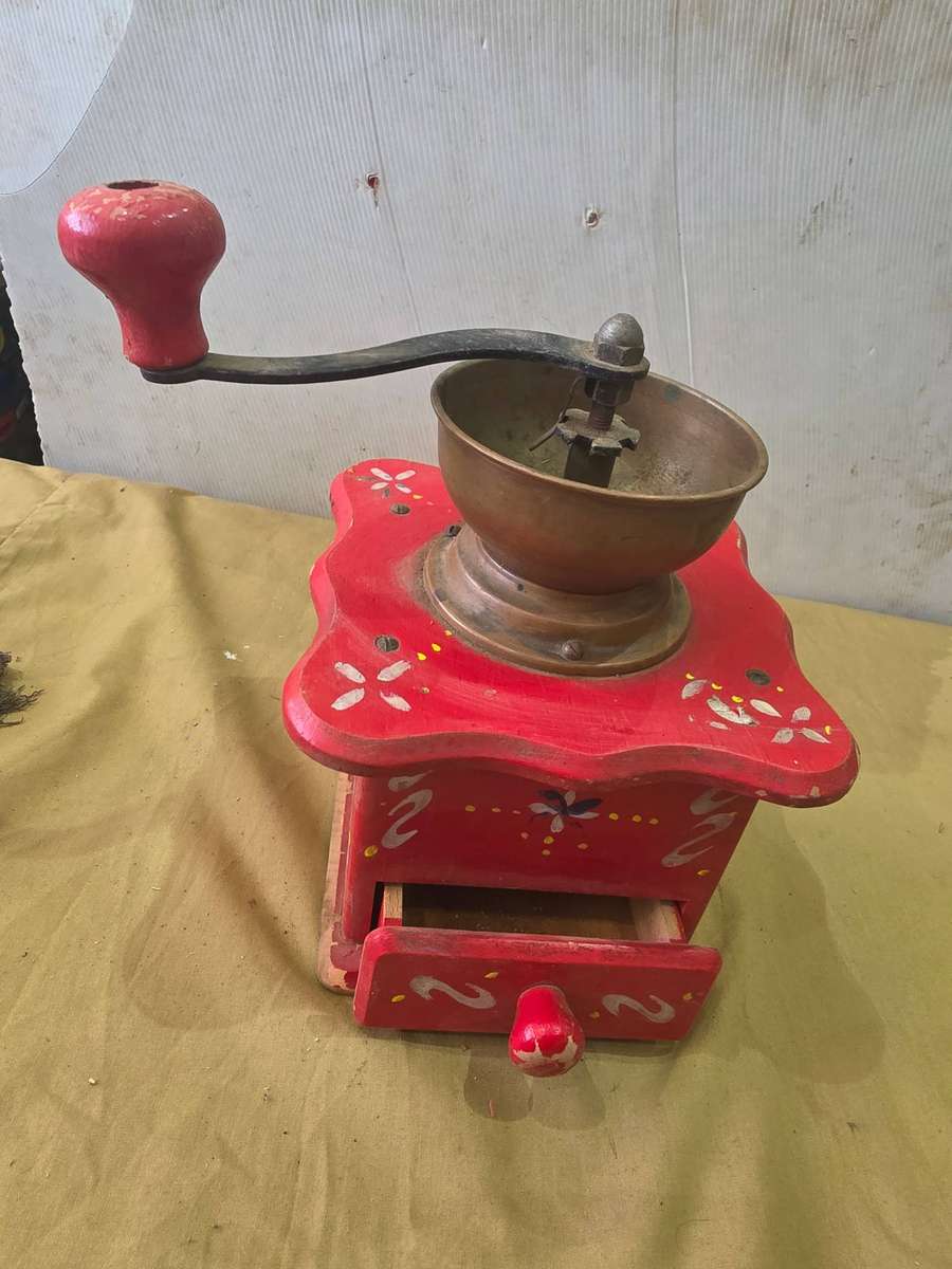 VINTAGE WOODEN COFFEE GRINDER WITH DRAWER