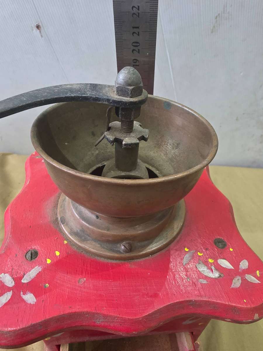 VINTAGE WOODEN COFFEE GRINDER WITH DRAWER
