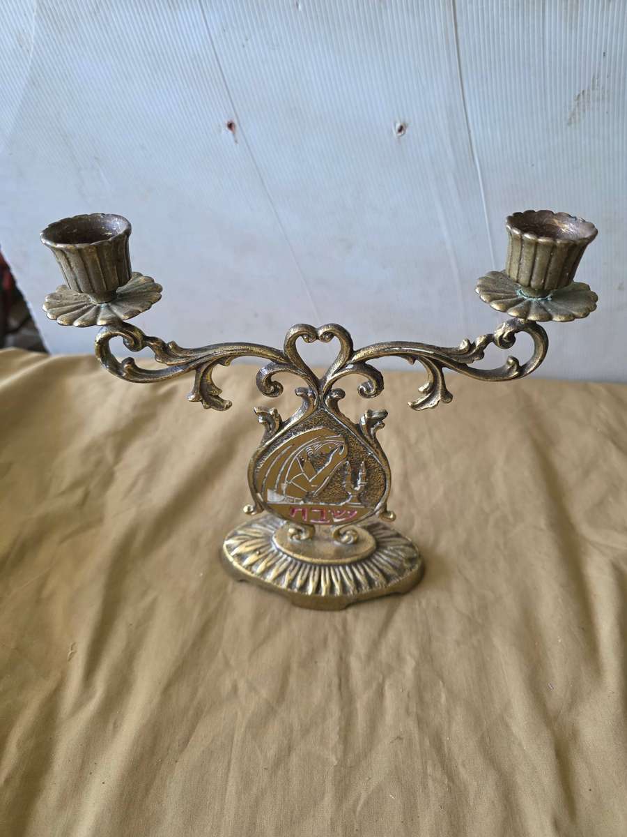 SOLID BRASS RELIGIOUS CANDLEHOLDER