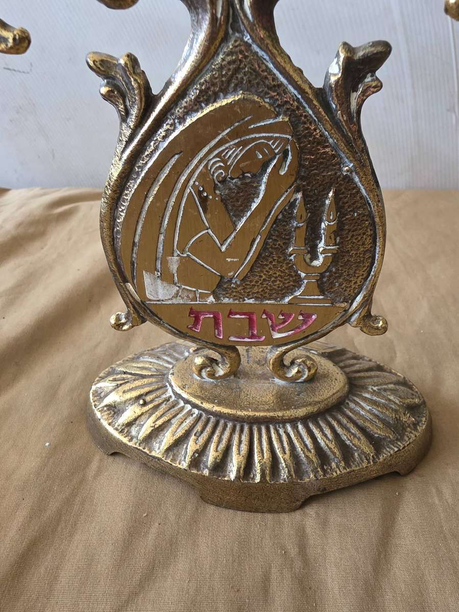 SOLID BRASS RELIGIOUS CANDLEHOLDER