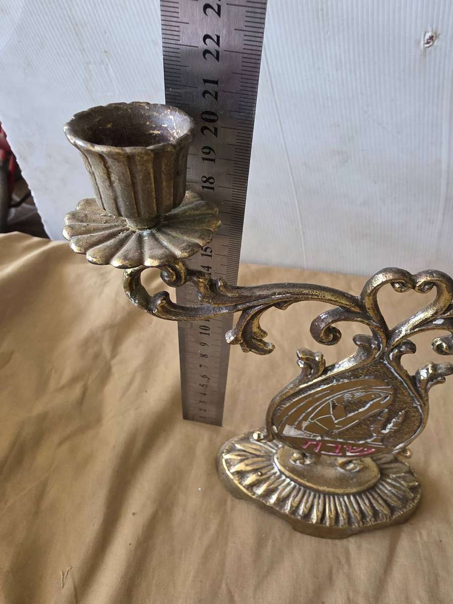 SOLID BRASS RELIGIOUS CANDLEHOLDER