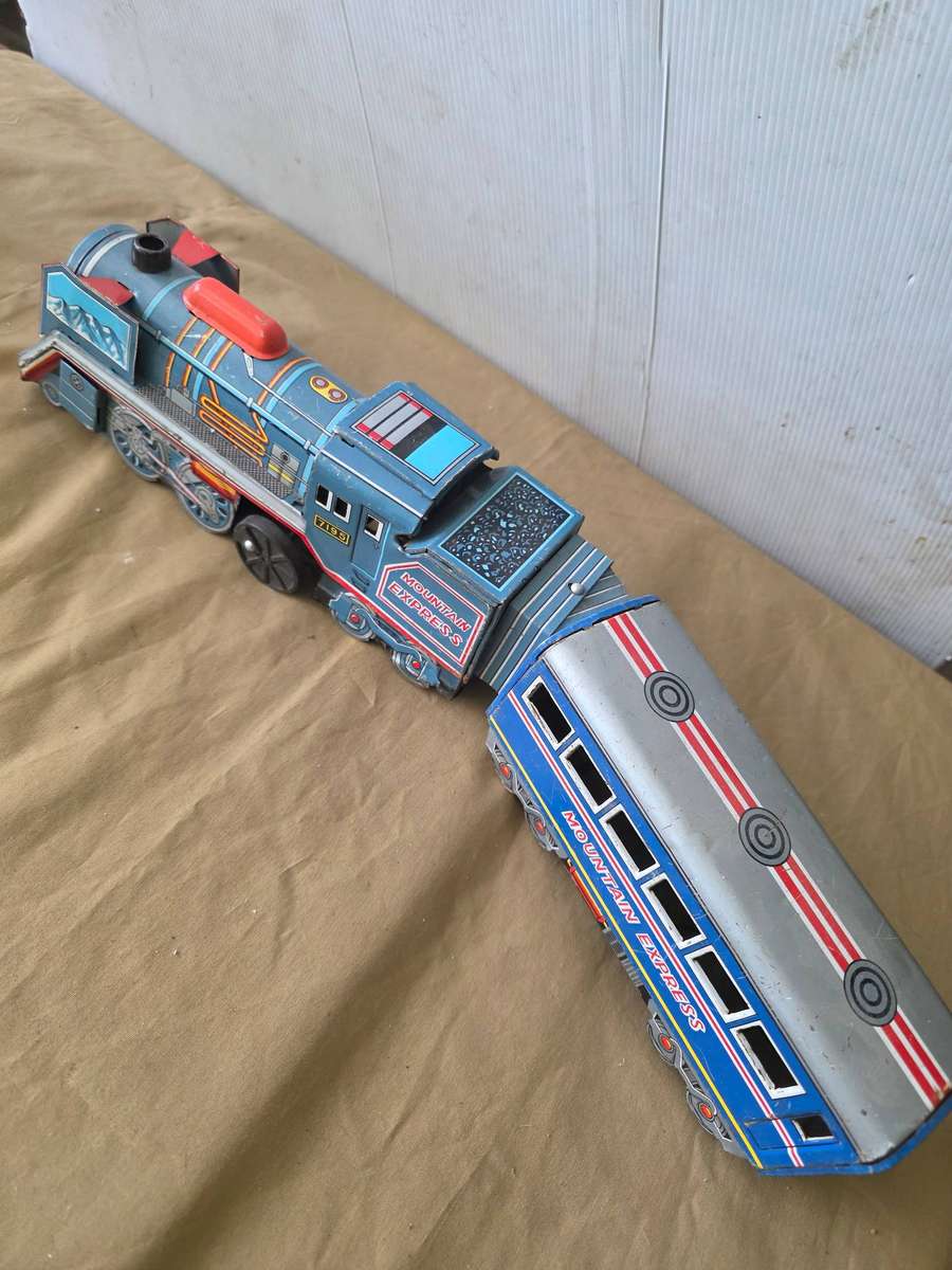 VINTAGE TIN TOY TRAIN AND COACH