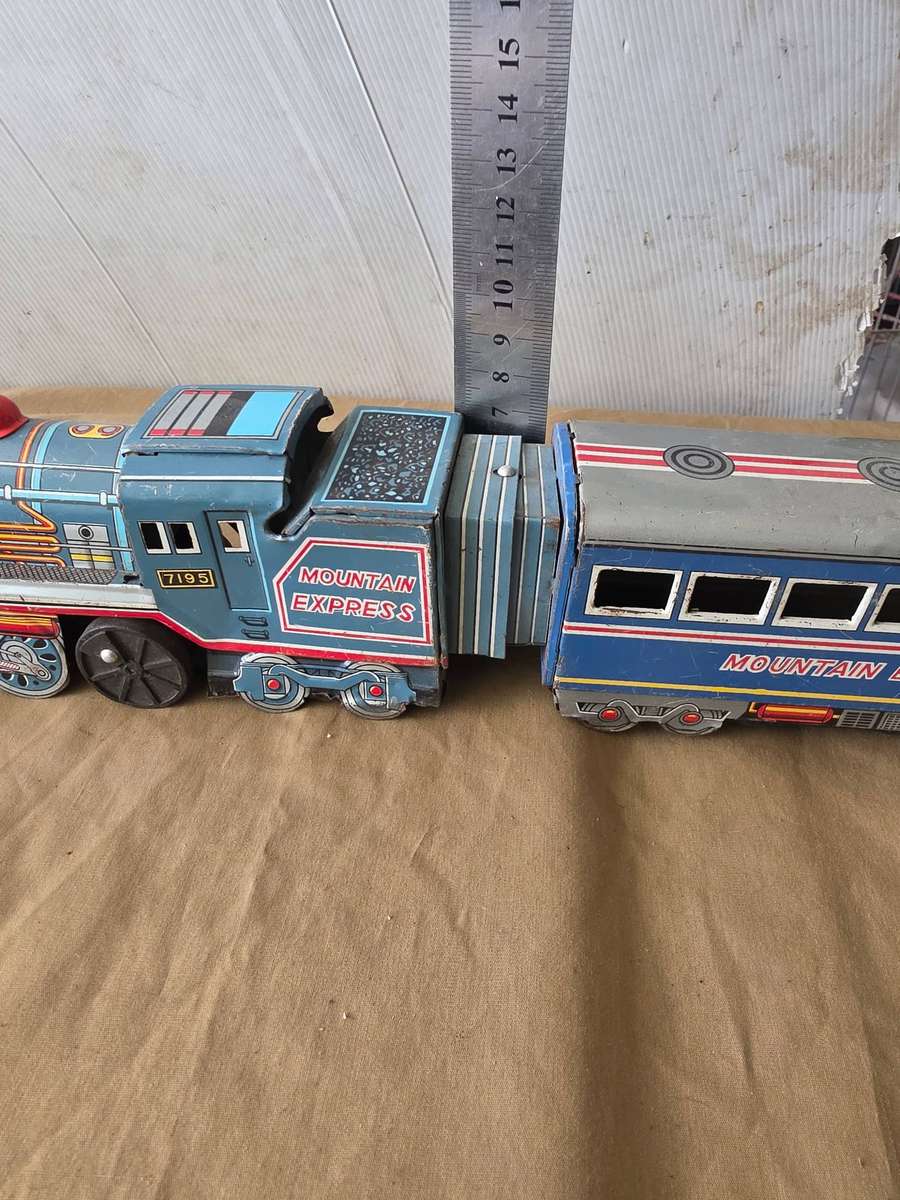 VINTAGE TIN TOY TRAIN AND COACH