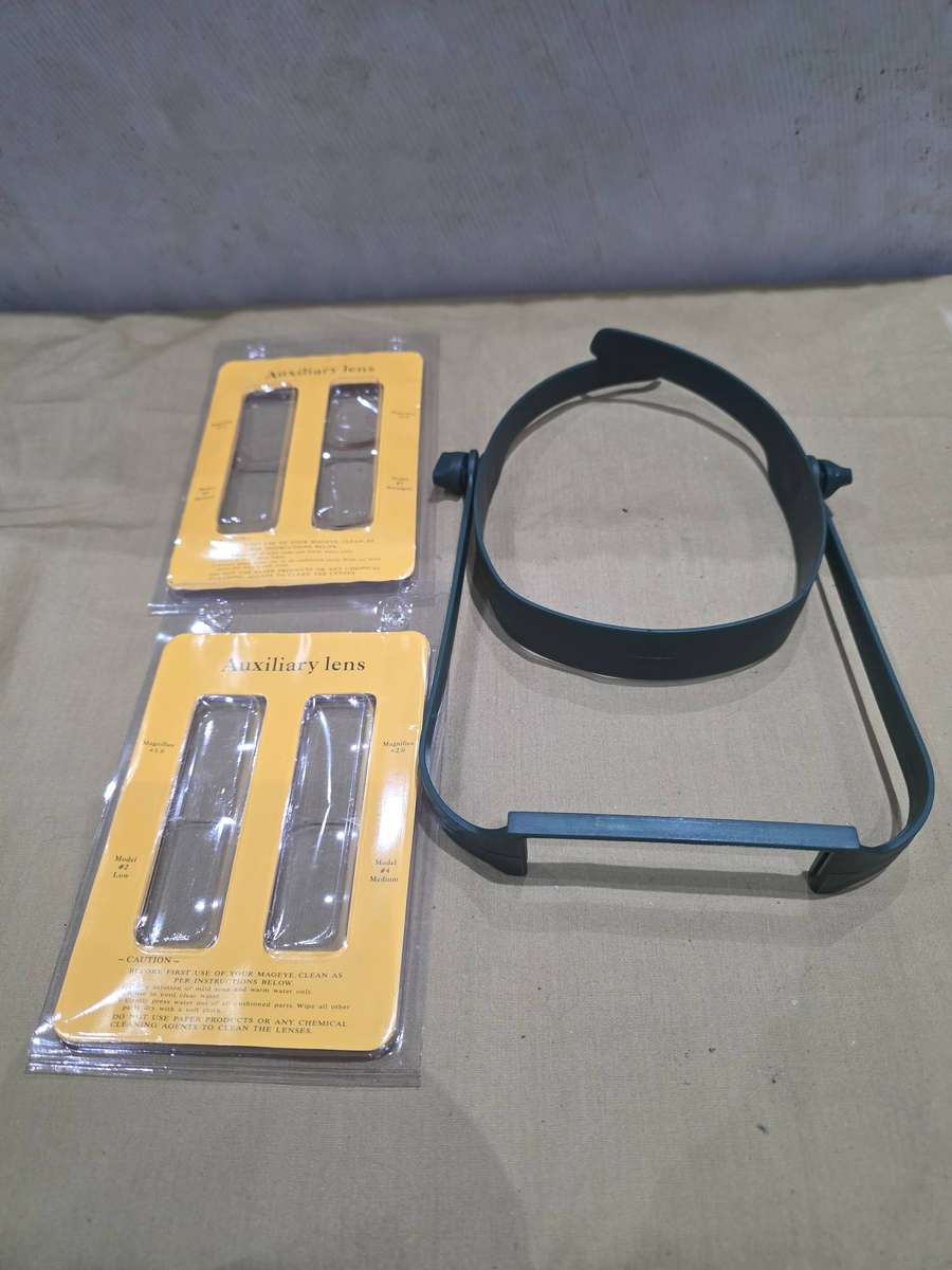 GLASSES TYPE (HEAD ON) MAGINIFIER WITH FOUR SIZE CHANGEABLE AUXILIARY LENS