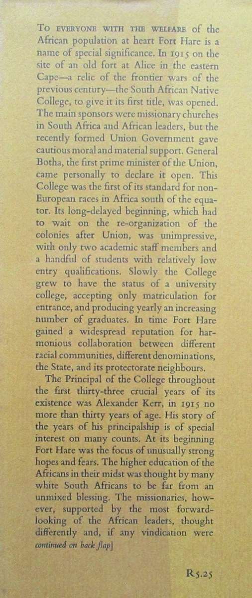 Fort Hare 1915-48 the Evolution of an African College