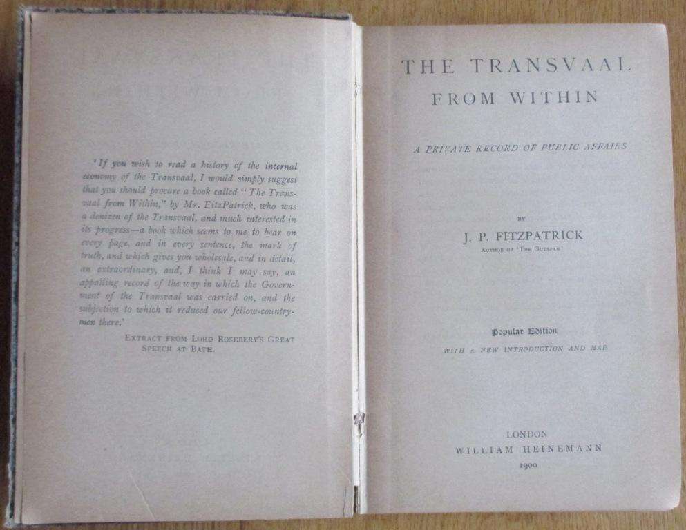The Transvaal from Within: a Private Record of Public Affairs