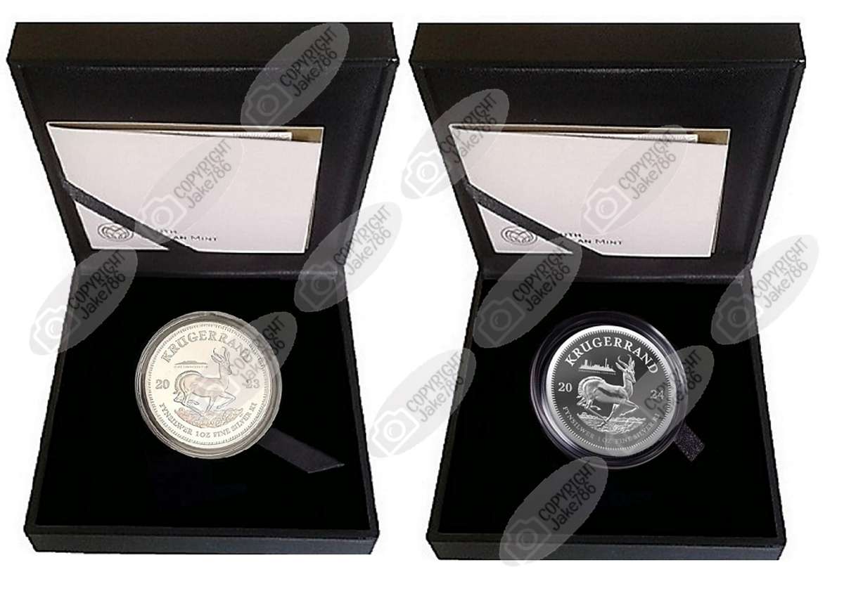 2023 & 2024 Silver Proof 1 Oz Krugerrands - with Cape Town & Johannesburg Coin Fair Privy Marks