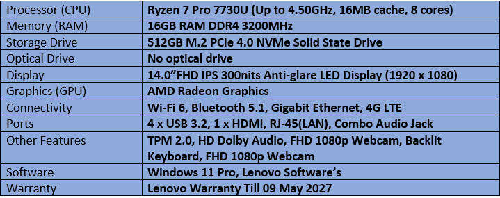Lenovo Thinkpad L14 Gen 4   - AMD Ryzen 7 Pro 7730U Notebook