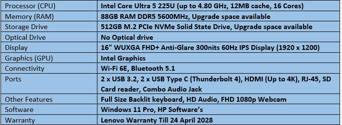 Lenovo ThinkBook 16 G8 - Intel Core Ultra 5 - 225U Notebook