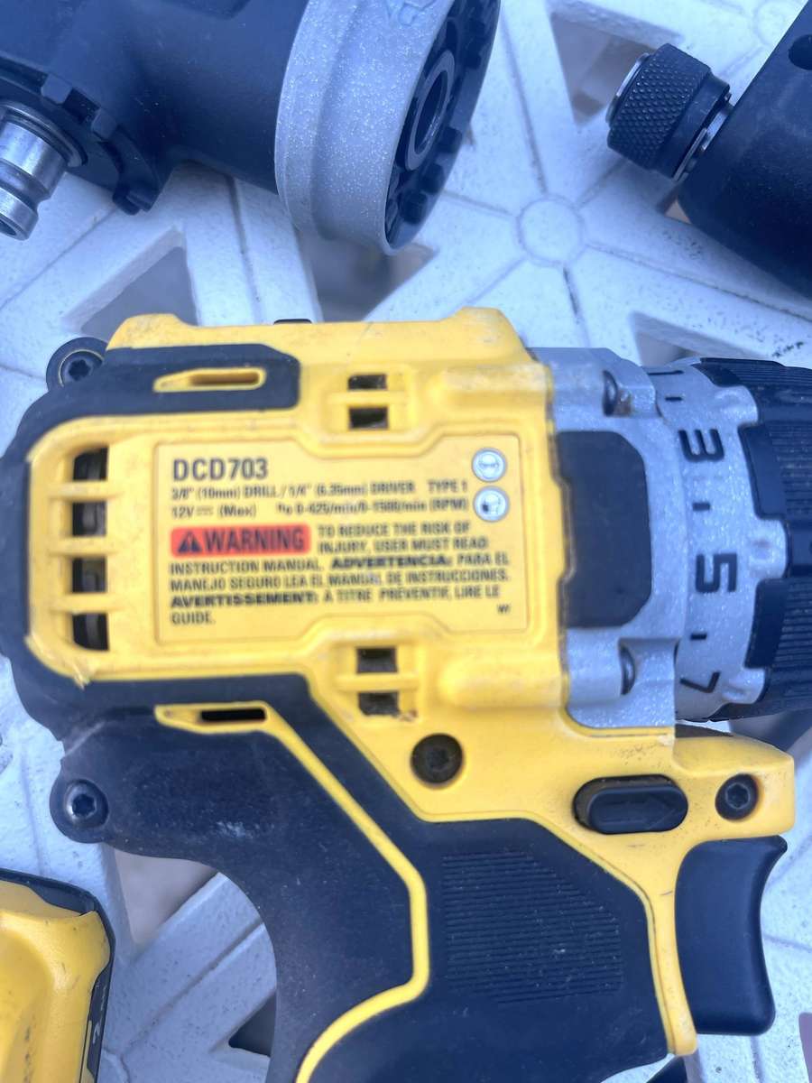 DeWalt DCD703 brushless 5-in-1 multi-head drill driver with battery, charger and Kit Bag.