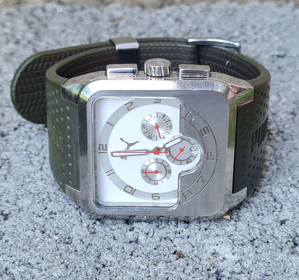 Vintage white dial Puma Stainless steel Motor Sport Collection engine Chronograph Watch