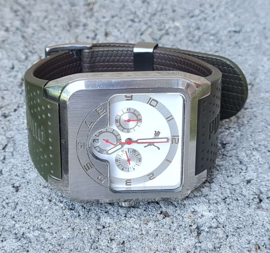 Vintage white dial Puma Stainless steel Motor Sport Collection engine Chronograph Watch