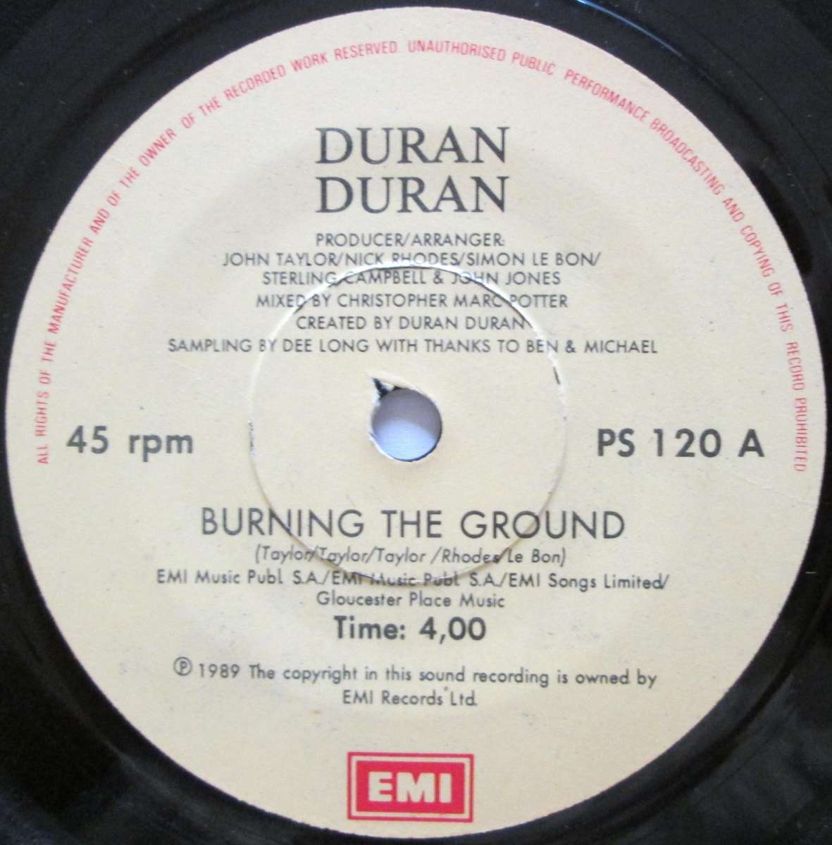 DURAN DURAN - BURNING THE GROUND / DECADENCE   (7 SINGLE/VINYL)