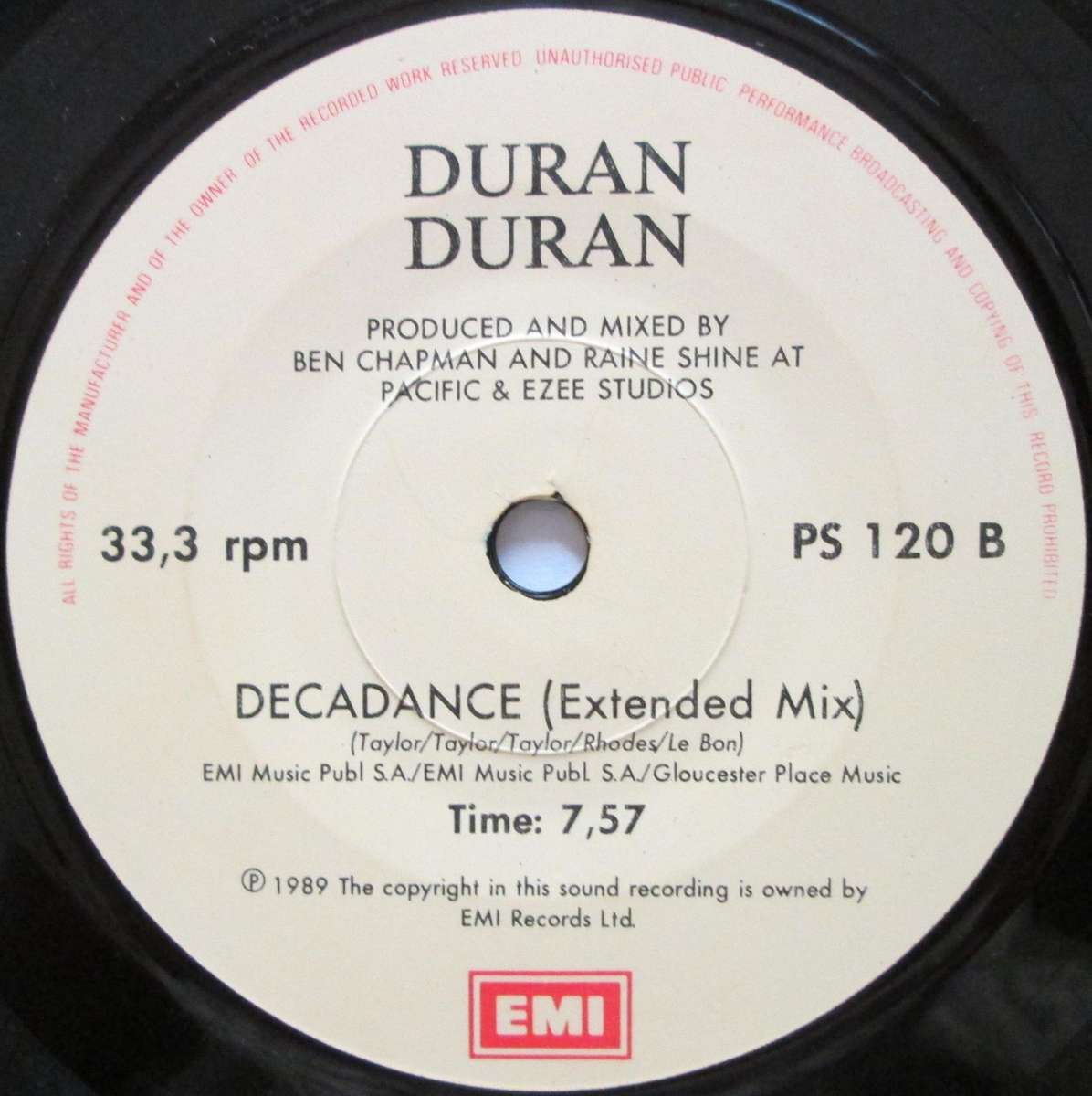 DURAN DURAN - BURNING THE GROUND / DECADENCE   (7 SINGLE/VINYL)