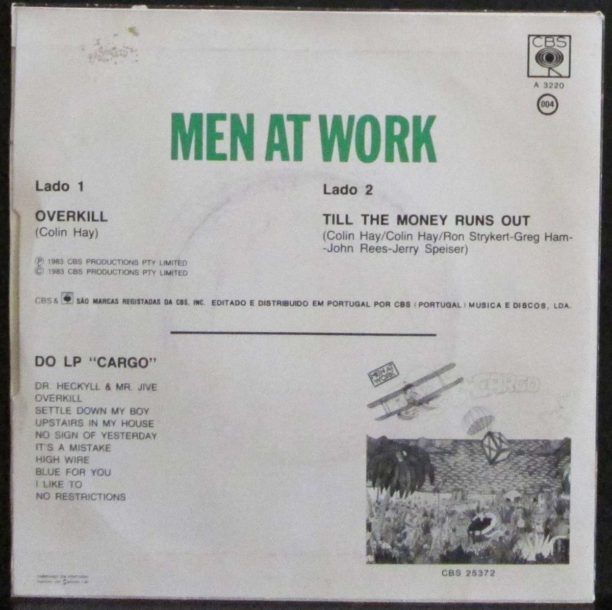 MEN AT WORK - OVERKILL / TILL THE MONEY RUNS OUT  (7 SINGLE/VINYL)
