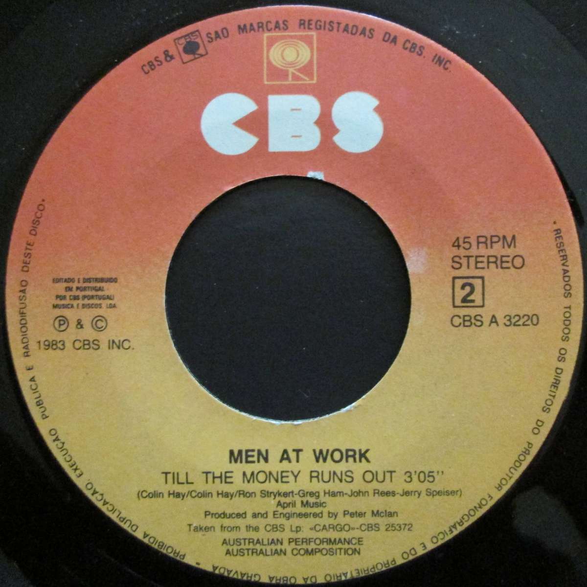 MEN AT WORK - OVERKILL / TILL THE MONEY RUNS OUT  (7 SINGLE/VINYL)