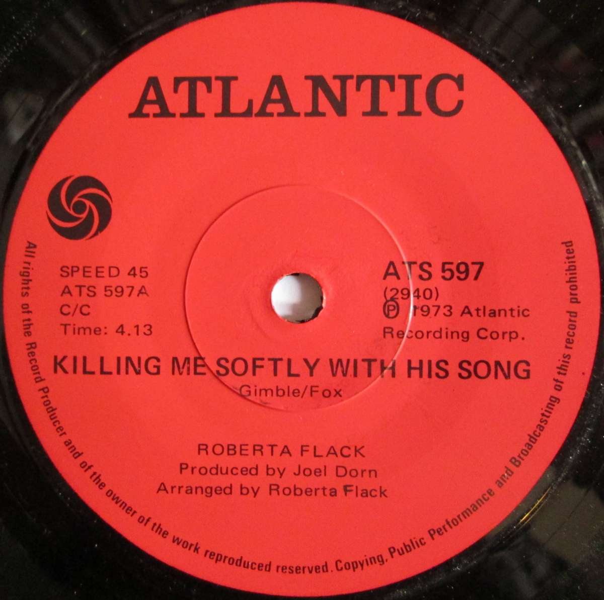 ROBERTA FLACK - KILLING ME SOFTLY WITH THIS SONG / JUST LIKE A WOMAN (7 SINGLE/VINYL)