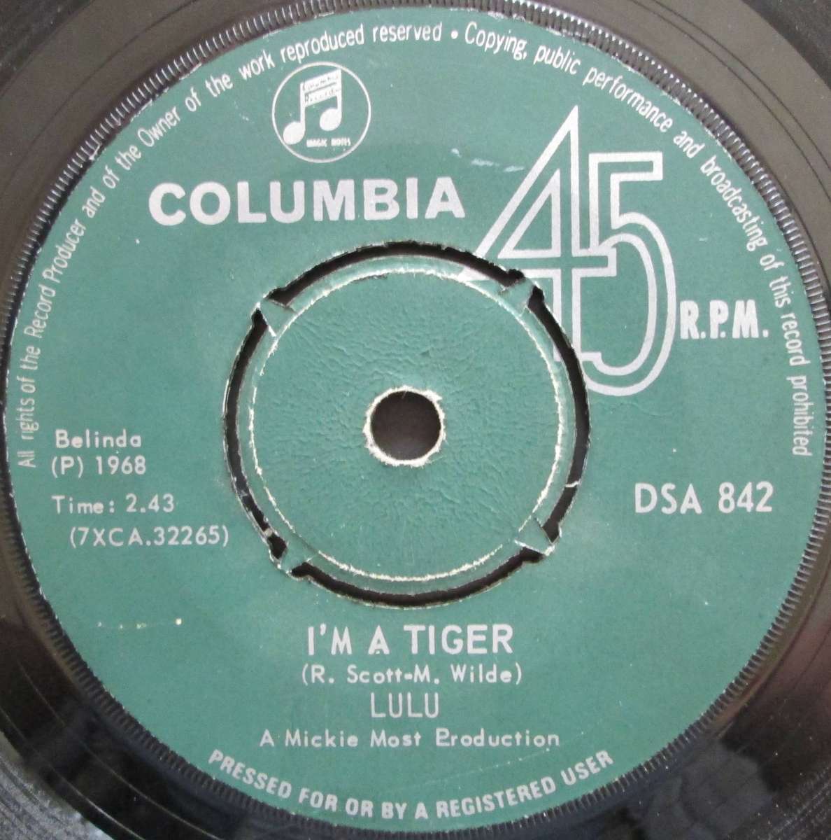 LULU - IM A TIGER / WITHOUT HIM  (7 SINGLE/VINYL)